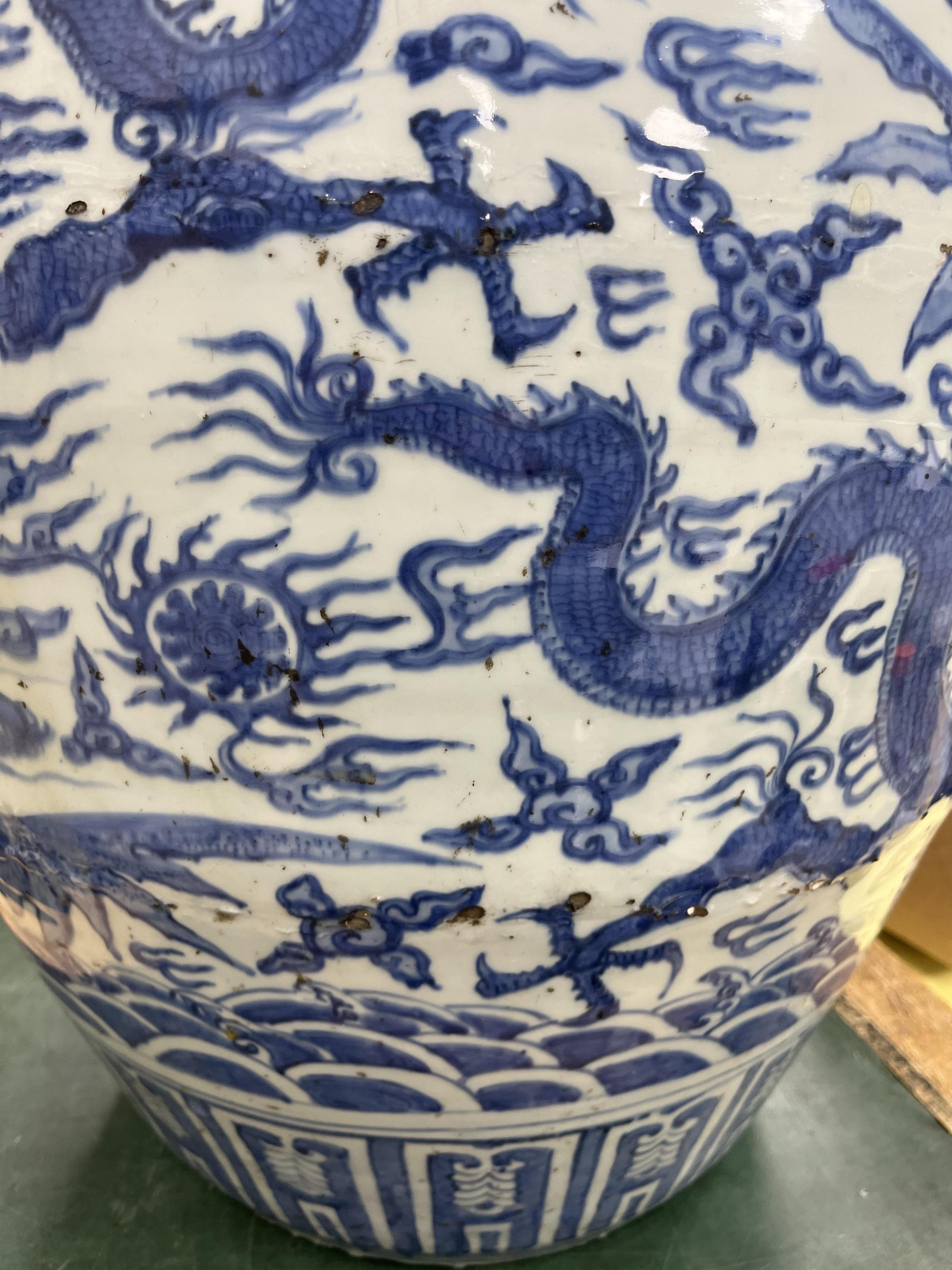 A massive Chinese blue and white jar, Wanli six character mark and of the period (1572-1620)
